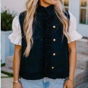 Elizabeth Wilson Women's Navy Ruffled Vest